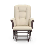 espresso glider with beige cushions 