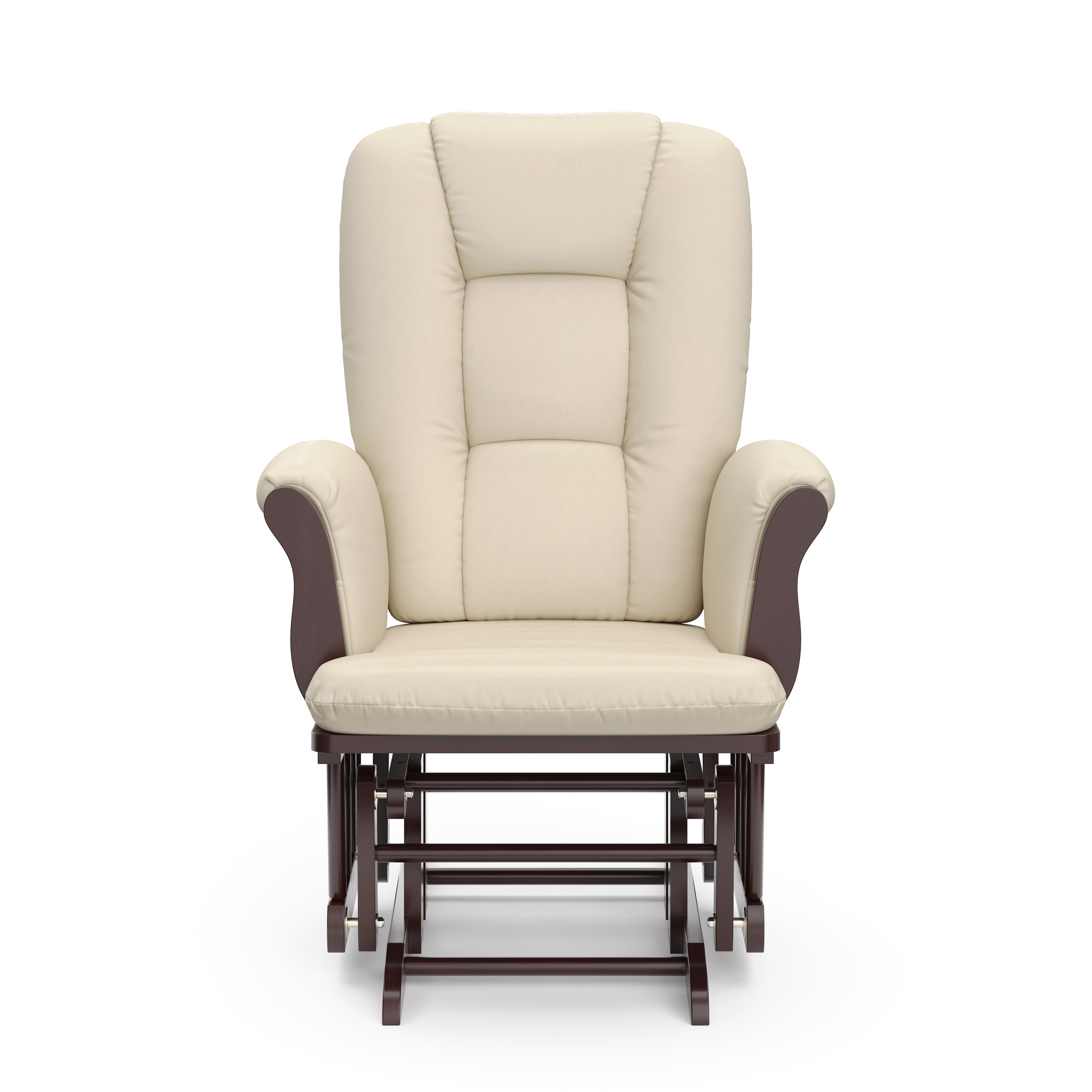 espresso glider with beige cushions 