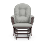 espresso glider with light gray cushions front view