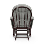 espresso glider with light gray cushions back view