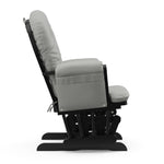 black glider with light gray cushions side view
