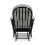black glider with light gray cushions back view