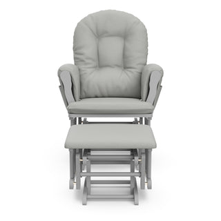 pebble gray glider and ottoman with light gray cushions front view
