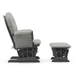 gray glider and ottoman with light gray cushions side view