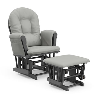 gray glider and ottoman with light gray cushions angled view