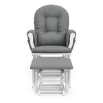 white glider and ottoman with gray cushions front view
