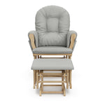 natural glider and ottoman with gray cushions  front view