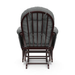 espresso glider with gray cushions back view
