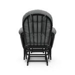 black glider and ottoman with gray cushions back view