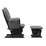 black glider and ottoman with gray cushions side view