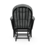 black glider with gray cushions back view