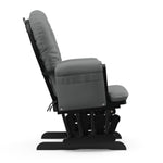 black glider with gray cushions side view