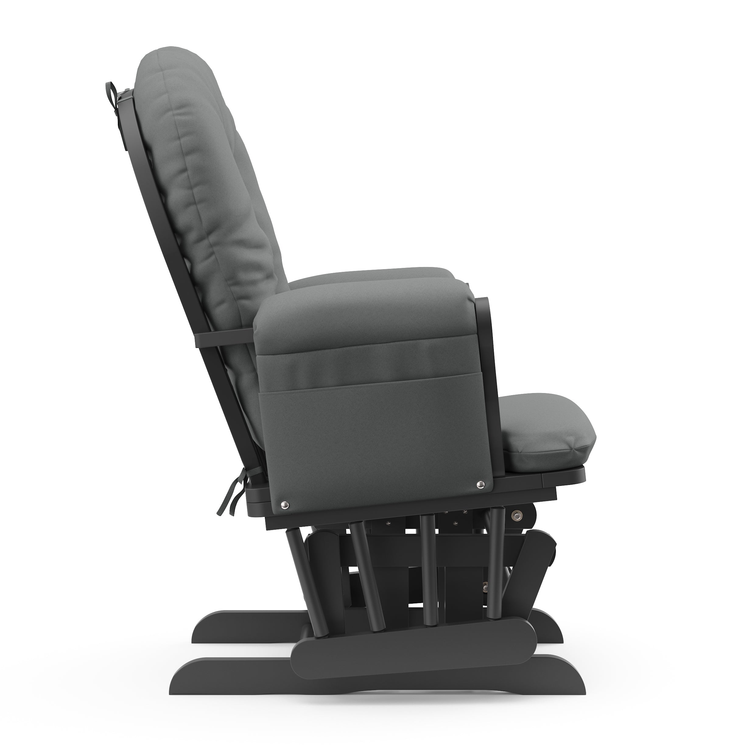 gray glider with gray cushions side view
