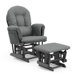 gray glider and ottoman with gray cushions angled view