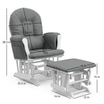 white glider with gray cushions with dimensions