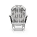 white glider with gray chevron cushions back view