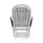 white glider and ottoman with gray chevron cushions back view