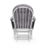 white glider with gray swirl cushions back view