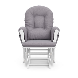 white glider with gray swirl cushions front view
