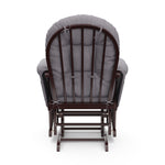 espresso glider and ottoman with gray swirl cushions back view