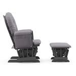 gray glider and ottoman with slate gray cushions side view