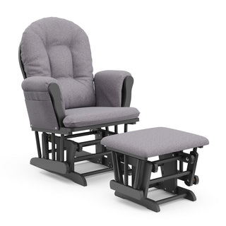 gray glider and ottoman with slate gray cushions angled view