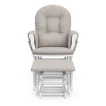white glider with taupe swirl cushions front view