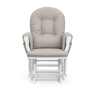 white glider with taupe swirl cushions front view