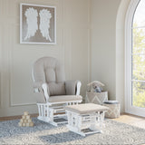 white glider with taupe swirl cushions in nursery