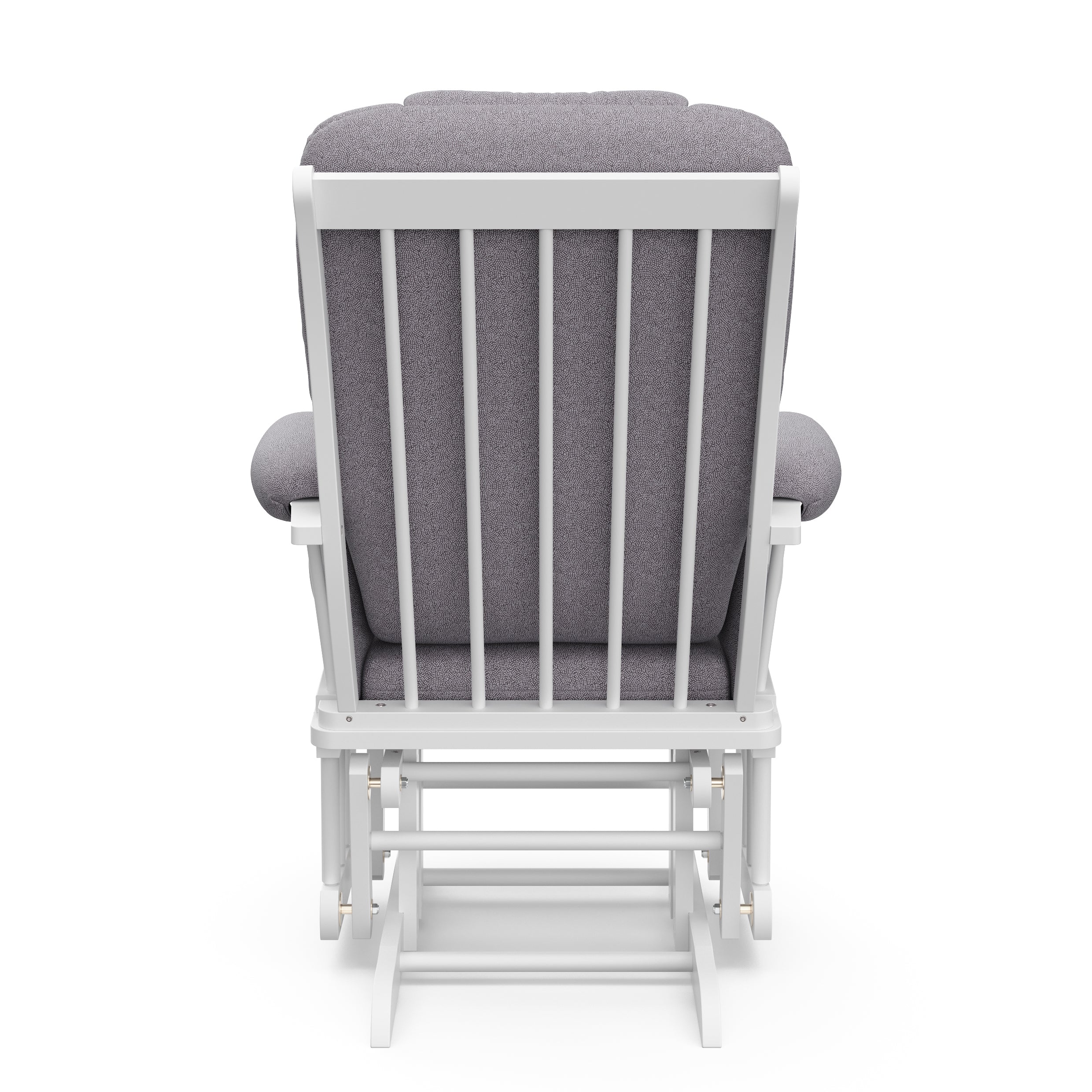 white glider with gray swirl cushions back view 