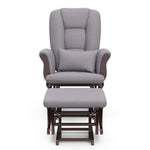 espresso glider and ottoman with gray swirl cushions 