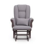 espresso glider with gray swirl cushions 
