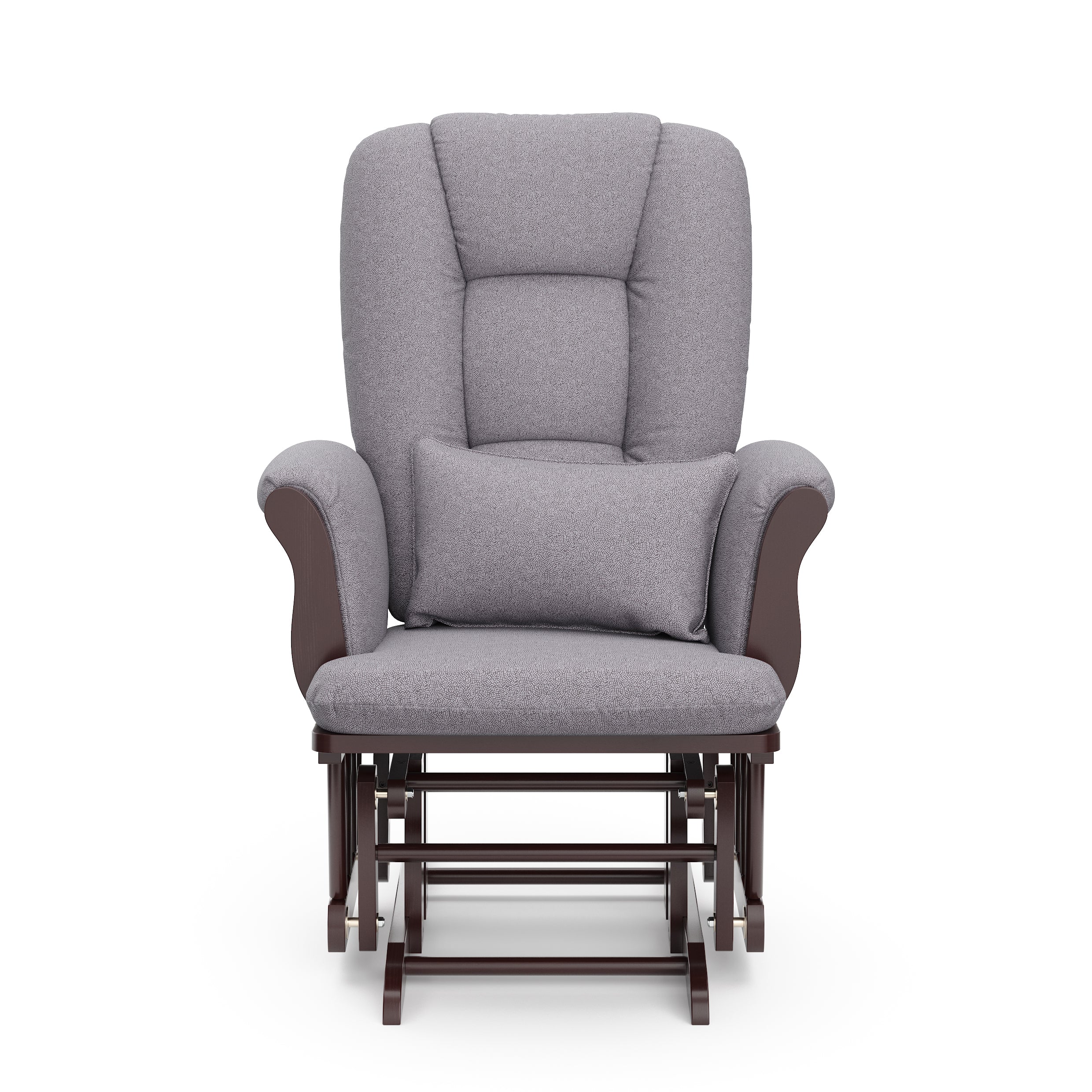 espresso glider with gray swirl cushions 