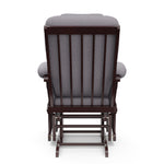 espresso glider with gray swirl cushions back view 