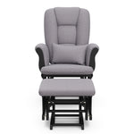 black glider and ottoman with gray swirl cushions 