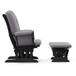 black glider and ottoman with gray swirl cushions side view 
