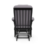 black glider and ottoman with gray swirl cushions back view 