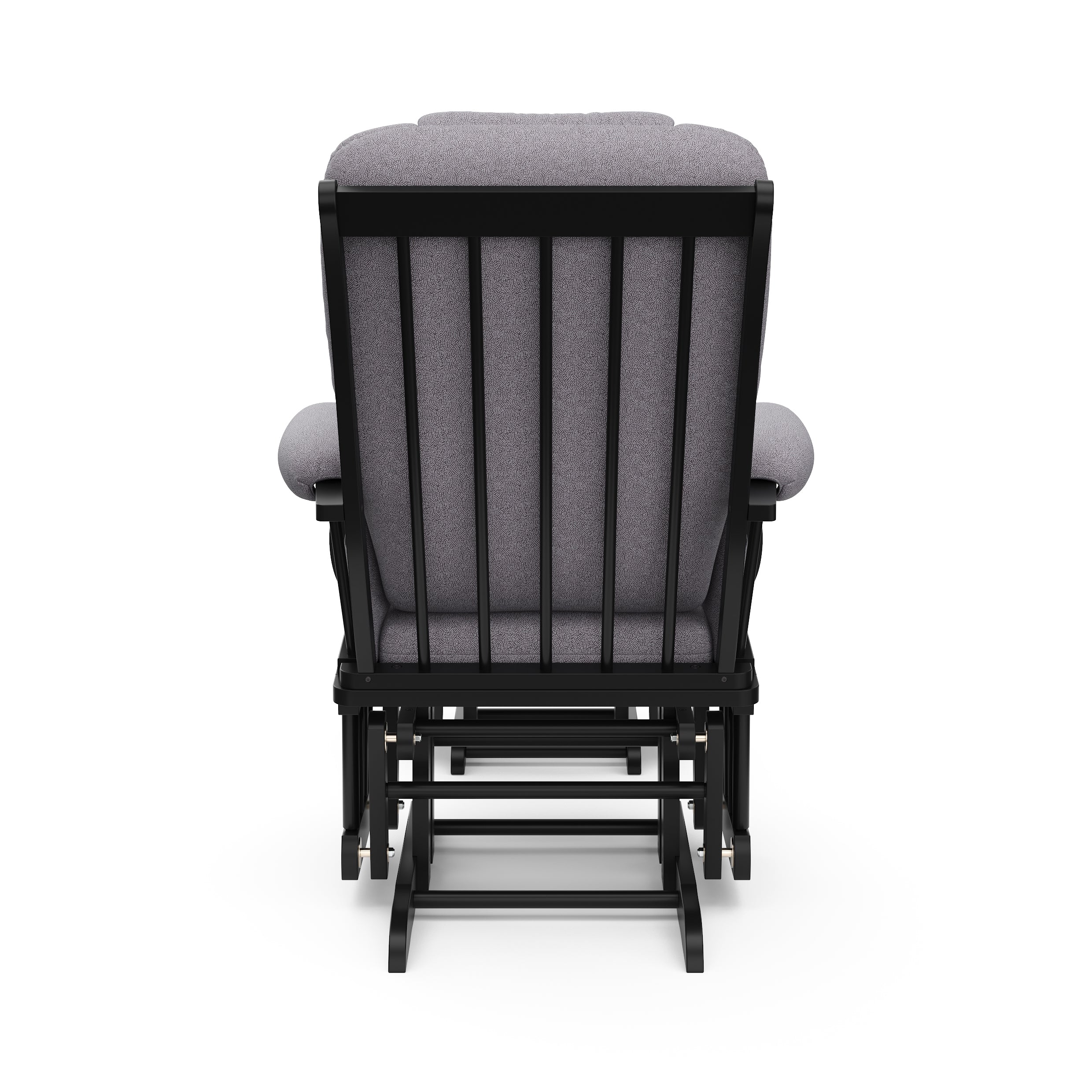 black glider and ottoman with gray swirl cushions back view 