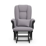 black glider with gray swirl cushions 