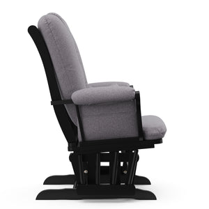 black glider with gray swirl cushions side view 