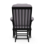 black glider with gray swirl cushions back view 