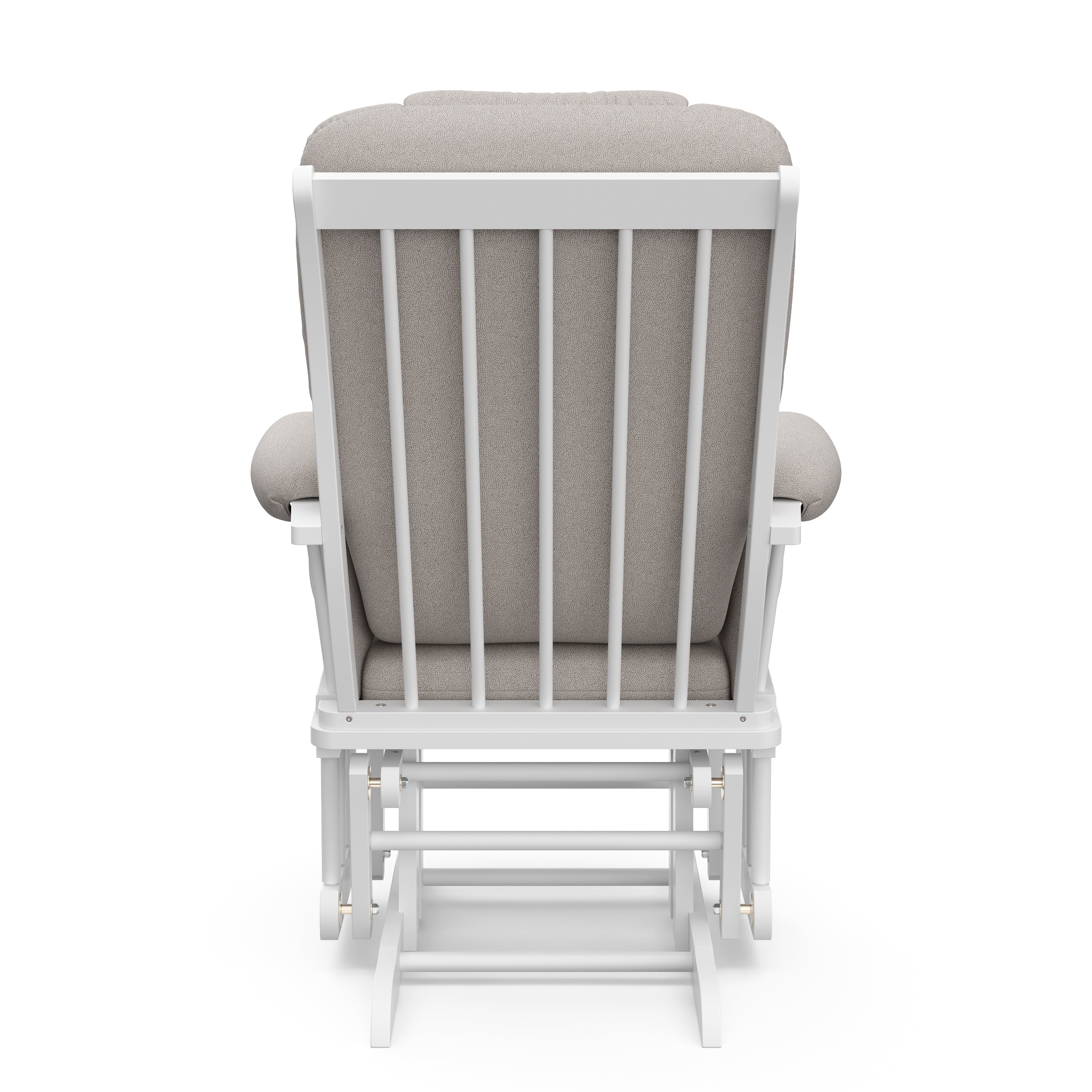 white glider with taupe swirl cushions back view 