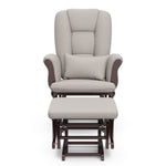 espresso glider and ottoman with taupe swirl cushions 