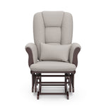 espresso glider with taupe swirl cushions 