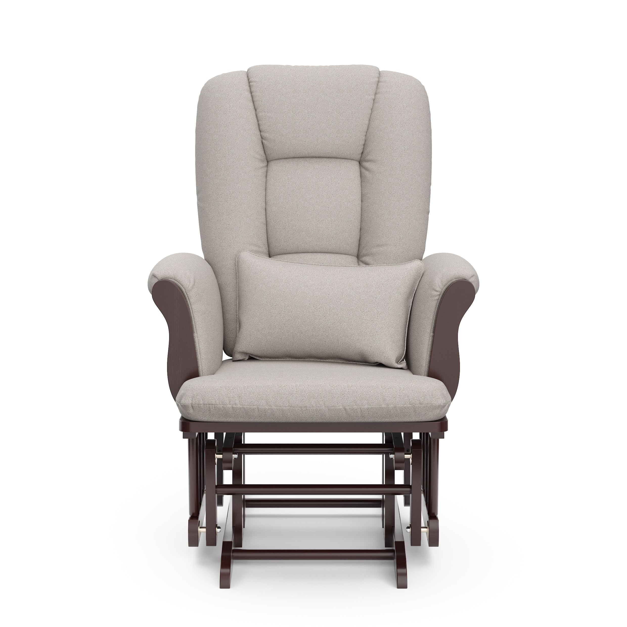 espresso glider with taupe swirl cushions 