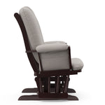 espresso glider with taupe swirl cushions side view 