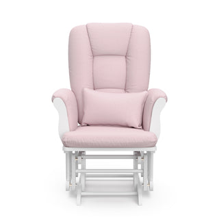 white glider with pink swirl cushions 