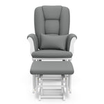white glider and ottoman with gray cushions 