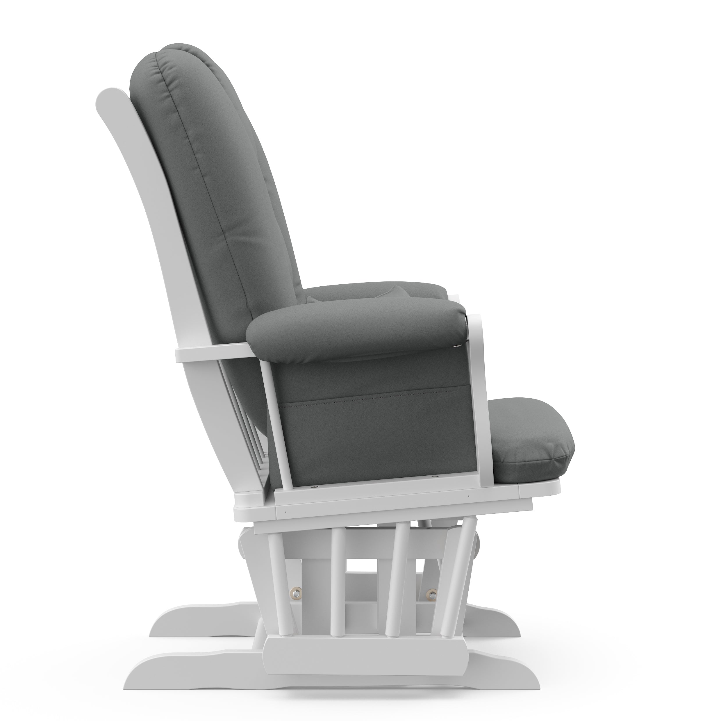 white glider with gray cushions side view 