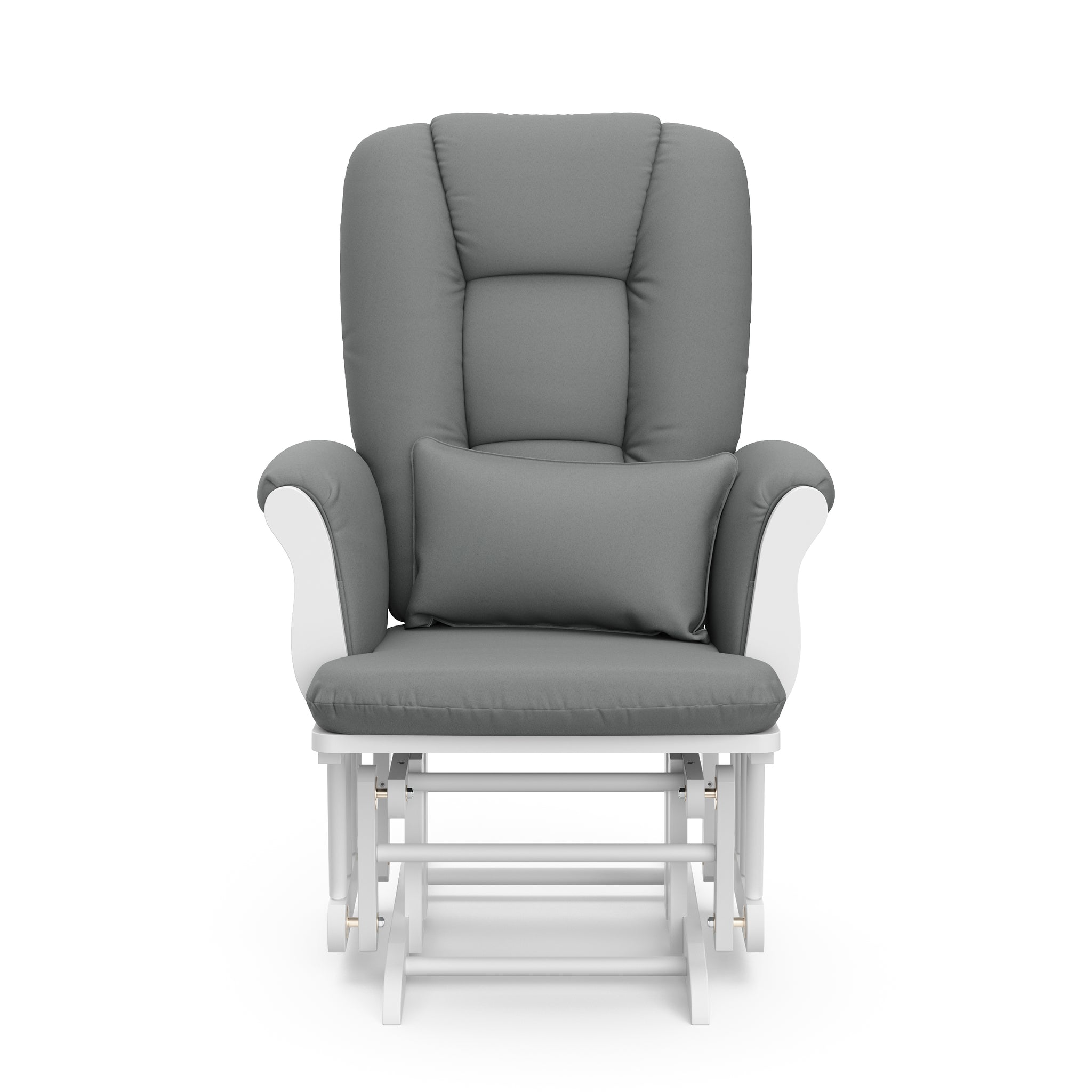 white glider with gray cushions 
